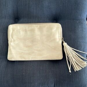 Elegant Cream Leather Clutch with Tassel